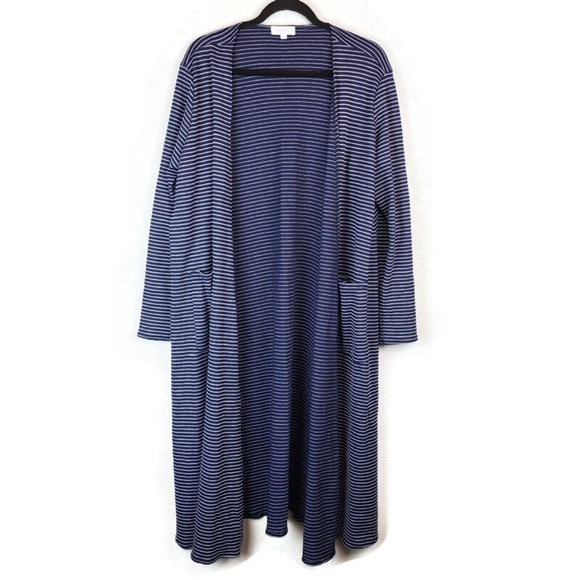 LuLaRoe Sweaters - EUC Lularoe L Blue Striped Sarah Cardigan